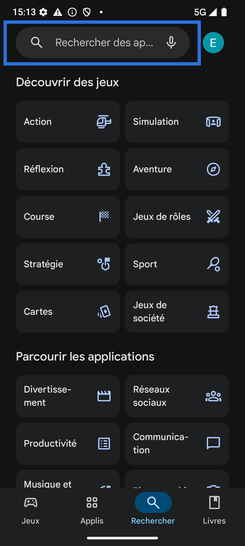 Étape 3 : Allez dans la zone Rechercher des applications.