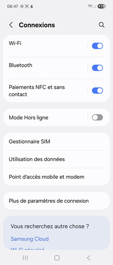 Étape 5 : Le NFC est activé.Pour désactiver la fonction NFC, faites glisser le curseur Paiements NFC et sans contact vers la gauche.Nous tenons à vous rassurer que nous mettons tout en œuvre pour que vous puissiez gérer vos connexions en toute confiance.