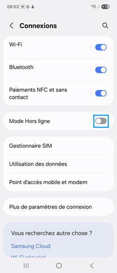 Étape 4 : Faites glisser le curseur Mode Hors ligne vers la droite pour activer le mode avion.