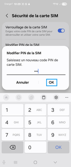 Étape 8 : Saisissez le nouveau code PIN et cliquez sur OK.