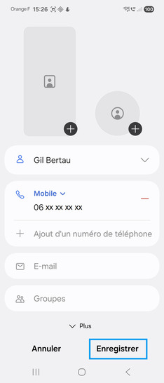 Étape 5 : Modifiez ou complétez les informations du contact puis cliquez sur Enregistrer pour valider.