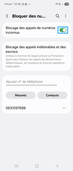 Étape 5 : Débloquez les numéros inconnus.Faîtes glisser le curseur Blocage des appels de numéros inconnus vers la gauche si la fonction est activée.