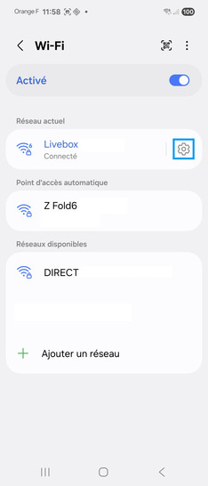 Étape 5 : Sélectionnez l'équipement connecté avec l’icône écrou.