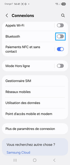 Étape 4 : Faites glisser le curseur Bluetooth vers la droite pour activer la fonction.