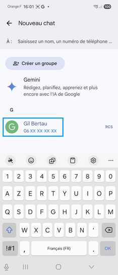 Étape 3 : Saisissez le numéro de mobile de votre correspondant directement ou à partir de votre répertoire.