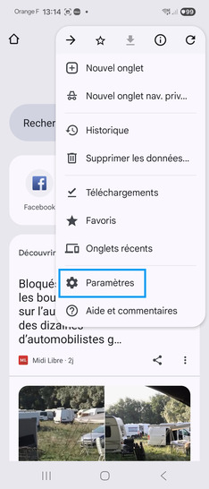 Étape 4 : Choisissez Paramètres.
