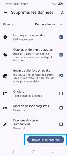 Étape 7 : Faites Supprimer les données.