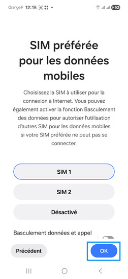 Étape 26 : Choisissez la carte SIM pour les données mobiles puis cliquez sur OK.