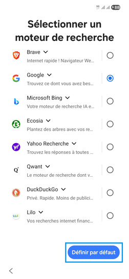Étape 16 : Sélectionnez le moteur de recherche puis allez sur Définir par défaut.