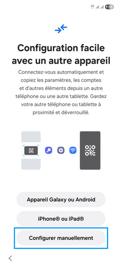 Étape 4 : Cliquez sur Configurer manuellement.ceci est notre exemple. Si vous devez transférer des données de votre ancien mobile, faites-le ici.