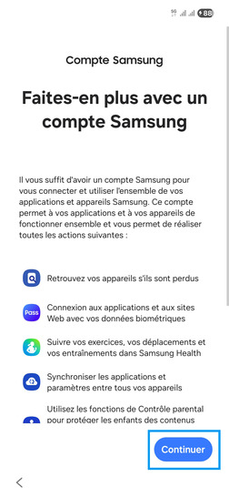 Étape 17 : Appuyez sur Continuer puis cliquez sur Vous avez oublié votre mot de passe ou vous n'avez pas de compte ?