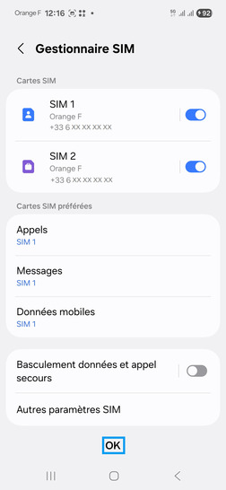 Étape 27 : Récapitulatif du gestionnaire carte SIM : poursuivez avec OK.
