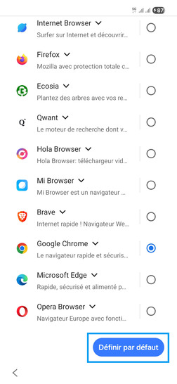 Étape 15 : Sélectionnez votre Navigateur Internet puis cliquez sur Définir par défaut.