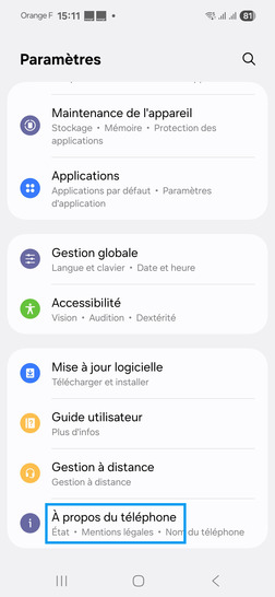 Étape 3 : Allez sur À propos du téléphone en fin de défilement.