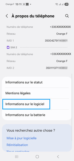 Étape 4 : Sélectionnez Informations sur le logiciel.