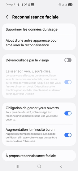 Étape 7 : La reconnaissance faciale est maintenant désactivée, tout en conservant votre méthode de déverrouillage secondaire.Nous sommes là pour vous accompagner à chaque étape et nous vous assurons que vos préférences en matière de sécurité sont respectées.