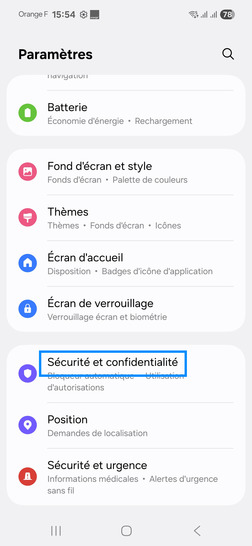 Étape 3 : Choisissez Sécurité et confidentialité.