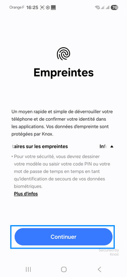 Étape 9 : Prenez connaissance des informations relatives à la prise d'Empreintes puis allez sur Continuer.