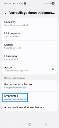 Étape 5 : Sélectionnez Empreintes.