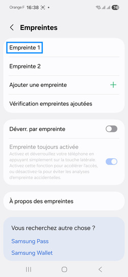 Étape 6 : Définissez une empreinte à supprimer.dans notre exemple, faites un appui long sur Empreinte 1.