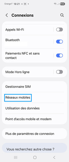 Étape 4 : Choisissez Réseaux mobiles.