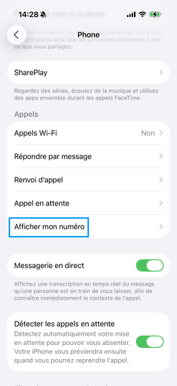 Étape 4 : Choisissez Afficher mon numéro.