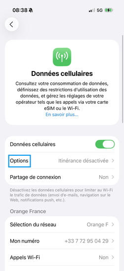 Étape 3 : Sélectionnez Options.