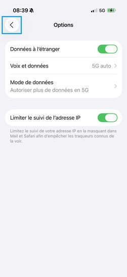 Étape 6 : Allez sur la tête fléchée pour revenir à l'écran précédent.