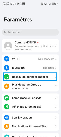 Étape 2 : Choisissez Réseau de données mobiles.