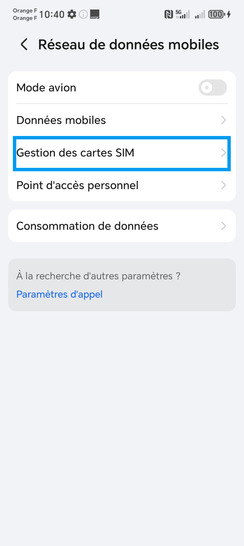 Étape 3 : Sélectionnez Gestion des cartes SIM.