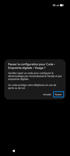 Étape 11 : Ignorer la configuration du code puis cliquez sur Passer.