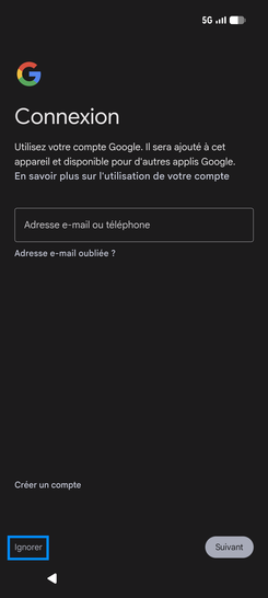 Étape 9 : Ici, sélectionnez Ignorer quant à l'utilisation d'un compte Google.