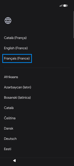 Étape 2 : Sélectionnez la langue (Français).