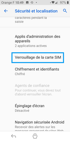 Étape 5 : Choisissez Verrouillage de la carte SIM.