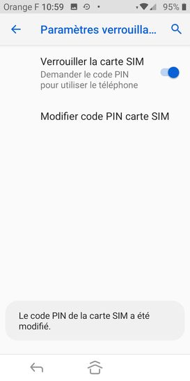 Étape 10 : La modification du PIN est prise en compte.