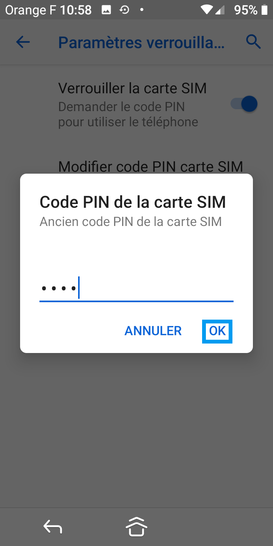 Étape 7 : Après saisie du code PIN d'origine, continuez avec OK.