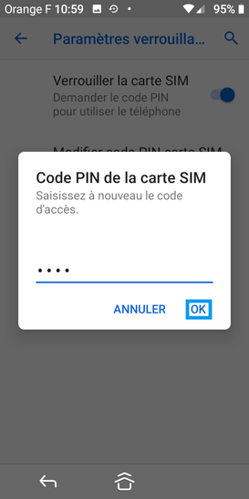 Étape 9 : Confirmez ce nouveau code PIN avec OK.