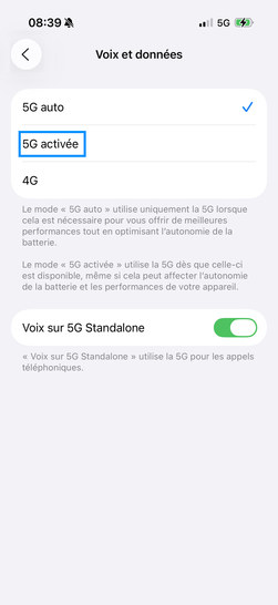 Étape 5 : Dans le cadre de notre démonstration, sélectionnez 5G activée. pour la technologie.