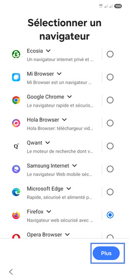 Étape 14 : Sélectionnez votre navigateur et allez sur Plus et Définir par défaut