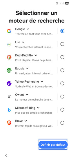 Étape 15 : Sélectionnez un moteur de recherche et cliquez sur Définir par défaut.