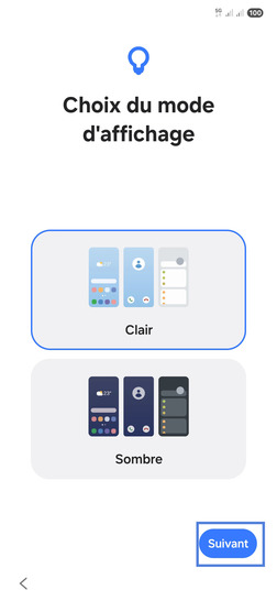 Étape 19 : Validez vos préférences d'affichage (ici, notre exemple : Clair) avec Suivant.
