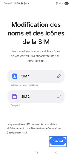 Étape 22 : Allez sur Suivant.si 2 cartes SIM sont insérées dans le mobile, la fenêtre de gestion de carte SIM s'affiche.