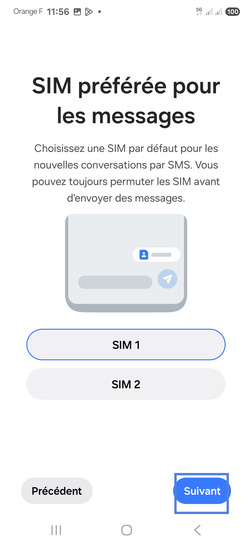 Étape 24 : Sélectionnez votre carte SIM pour les messages et allez sur Suivant.
