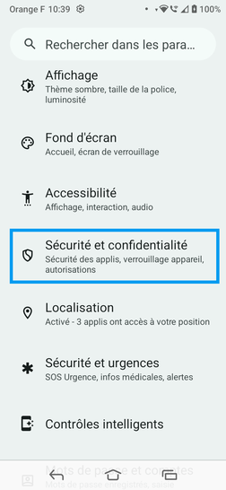 Étape 3 : Choisissez Sécurité et confidentialité.