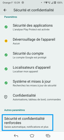 Étape 4 : Dépliez les options Sécurité et confidentialité renforcées.