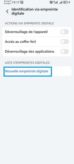 Étape 4 : Choisissez Nouvelle Empreinte digitale.