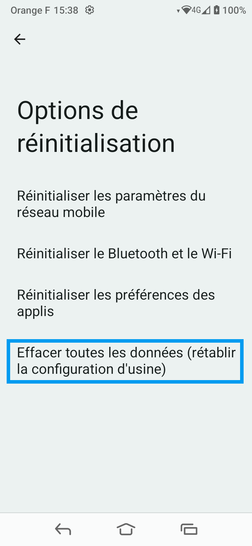 Étape 6 : Poursuivez avec Effacer toutes les données (rétablir la configuration d'usine).