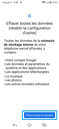Étape 7 : Allez sur Effacer toutes les données.
