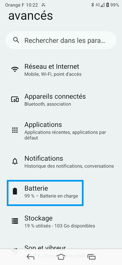 Étape 3 : Sélectionnez Batterie.