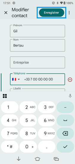Étape 5 : Modifiez les information(s) de votre choix puis validez l'action avec Enregistrer.